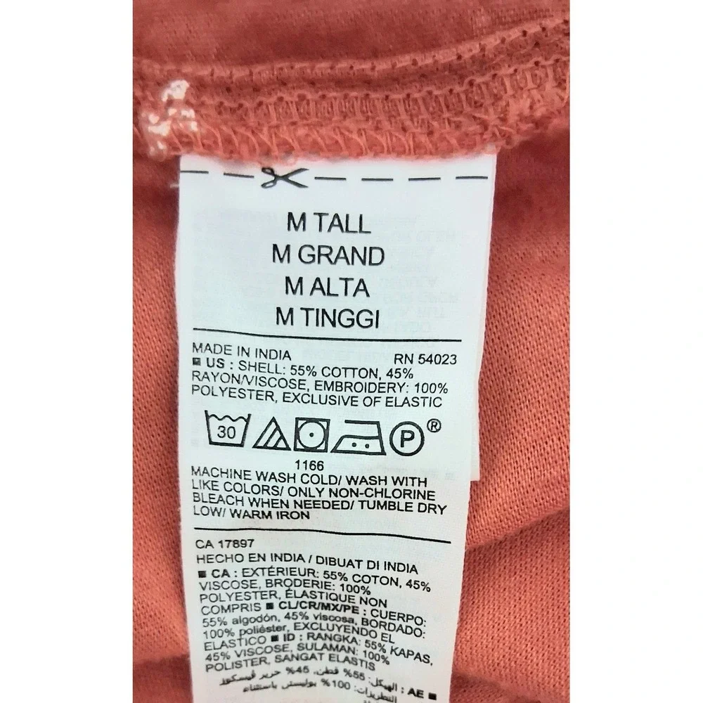 Old Navy Maxi Dress Medium Tall Orange Smocked Embroidered Tiered Cottagecore - Picture 10 of 12